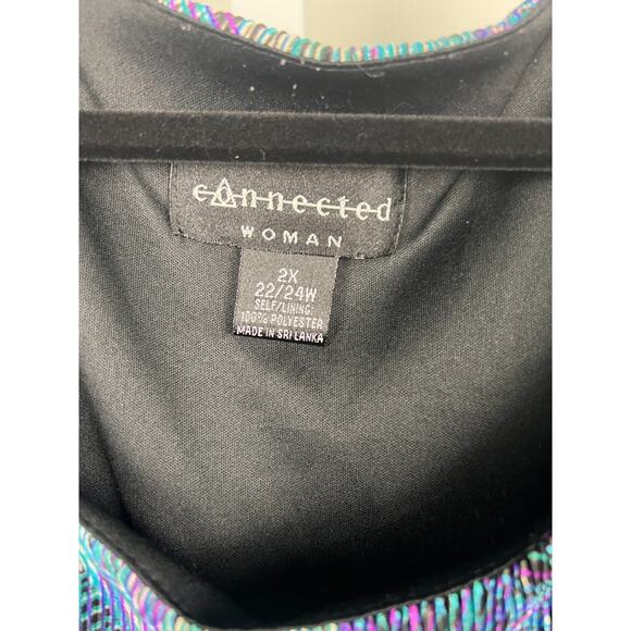 Connected Apparel Blue Green Tiered Flowy Colorful Event Wedding Guest Dress 2X - Picture 3 of 8